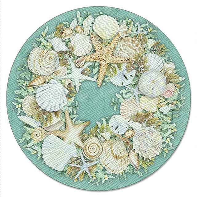 CounterArt Coastal Wreath Tempered Glass Lazy Susan Turntable 13 inch round