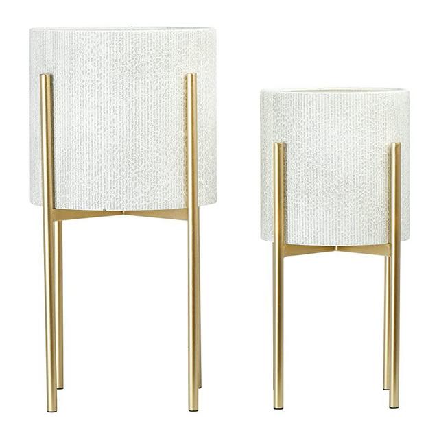 Main + Mesa Metal Planters with Stand, Set of 2