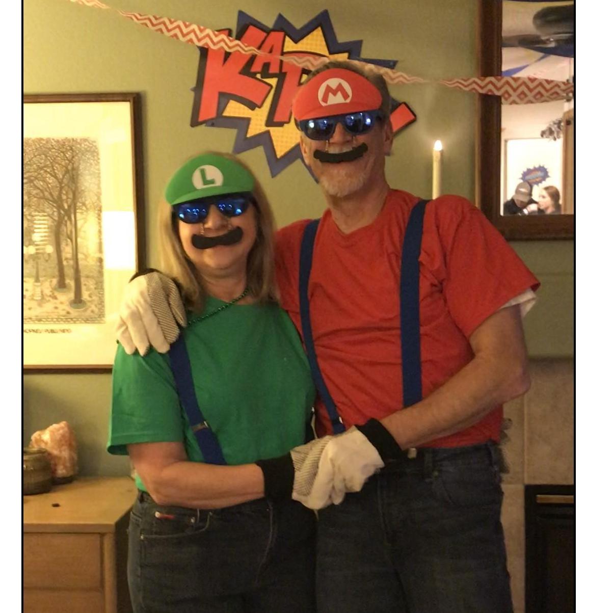 We are dressed as Luigi and Mario at a 2017 New Year's Eve Party in Colorado Springs, CO.