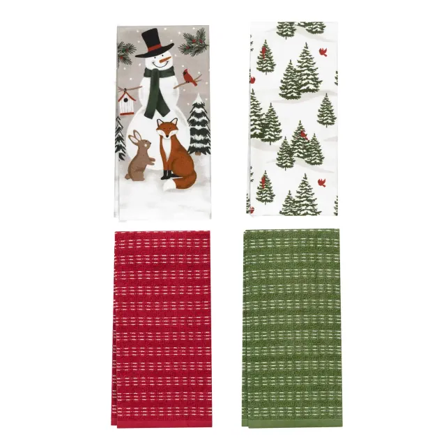 John Ritzenthaler Co. 100% Cotton Kitchen Towels Snowman Forest Pine Tree Absorbent Dish Towels for Drying & Cleaning Soft & Durable