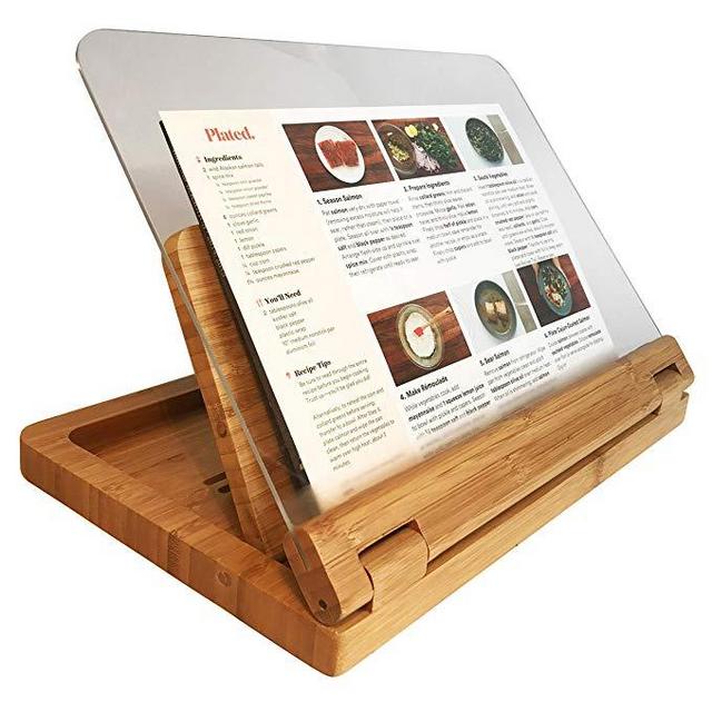 Hala Flip Cookbook Holder Bamboo Large with Acrylic Shield