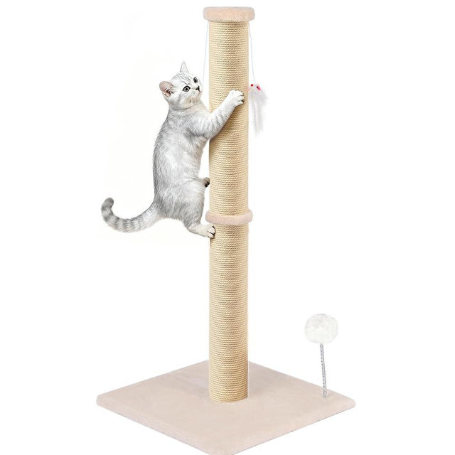 36 Inch Tall Cat Scratching Post – Sisal Cat Scratcher for Indoor Cats, Large Vertical Scratch Post, Sturdy Cat Scratch Pole Tower, Modern Cat Furniture for Kittens & Adults (Beige)