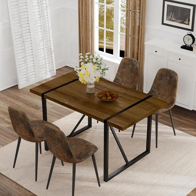 Dining Table Set for 4,5 Piece Dining Table Set,Modern Rectangle Dining Room Table Set,Kitchen Table Set with 4 Fabric Dining Chair and 1 Wooden Dining Table Ideal for Kitchen Dining Room
