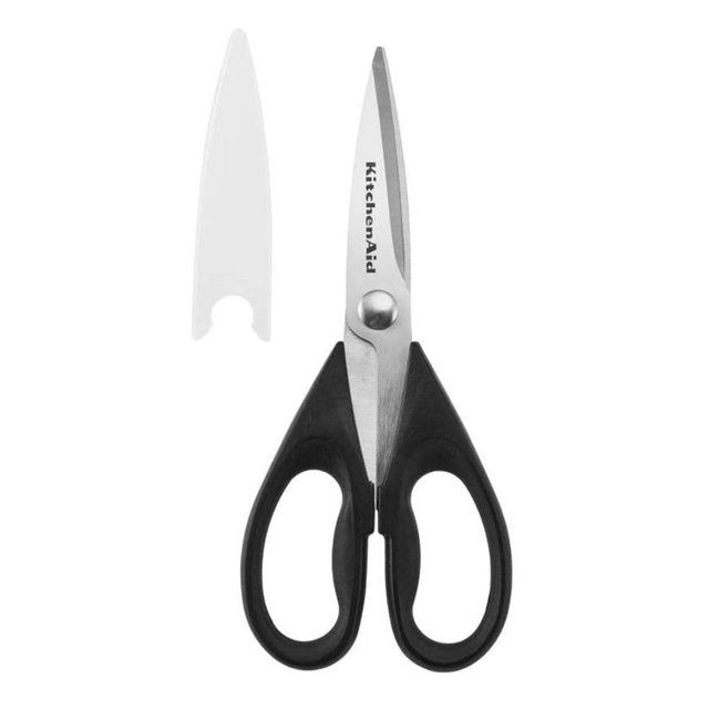 KitchenAid All Purpose Kitchen Shears with Protective Sheath Durable Stainless Steel Scissors, Dishwasher Safe, Soft Grip Comfort Handle, 8.72 Inch, Black
