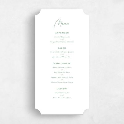 White Ticket Wedding Menu - Seaview