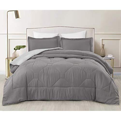 SupraSoft Nebulous Ultra Soft Micromink Sherpa Down Alternative Comforter Set, Grey, Queen