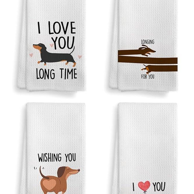 Bnwepo Funny Kitchen Towel Dish Towels, Dachshund Towel Tea Sets of 4, Dachshund Decorative Absorbent Hand Tea Bathroom Towels, Dachshund Gifts for Corgi Lovers, 16 x 24 inches