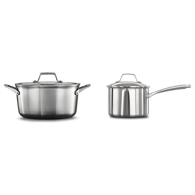 Calphalon Premier Stainless Steel Cookware, 6-Quart Stockpot with Cover & Classic 3.5 Quart Saucepan with Lid, Stainless Steel, Dishwasher Safe Saucepan
