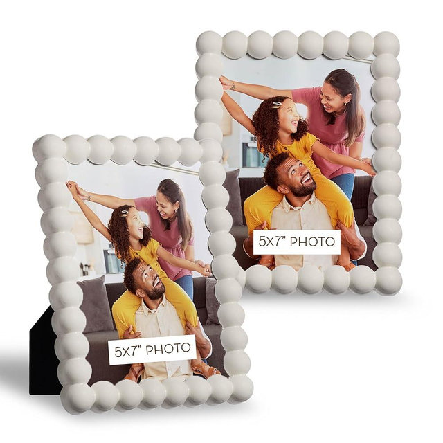 Sheffield Home Scalloped Edge Rounded Dots 5x7 Photo Frame, Decorative Cottage Living Wall or Tabletop Picture Frame, 2 Pack, Cream