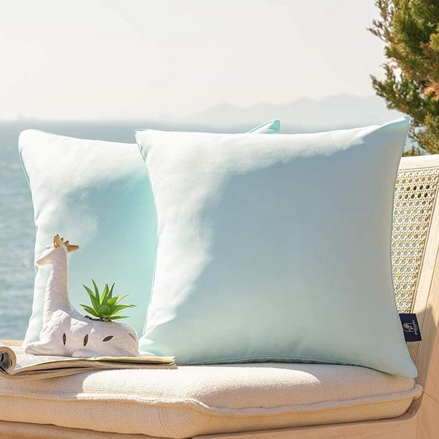 Phantoscope Pack of 2 Outdoor Waterproof Throw Pillow Covers Decorative Square Outdoor Pillows Cushion Case Patio Pillows for Couch Tent Sunbrella (18''x18'', Light Blue)