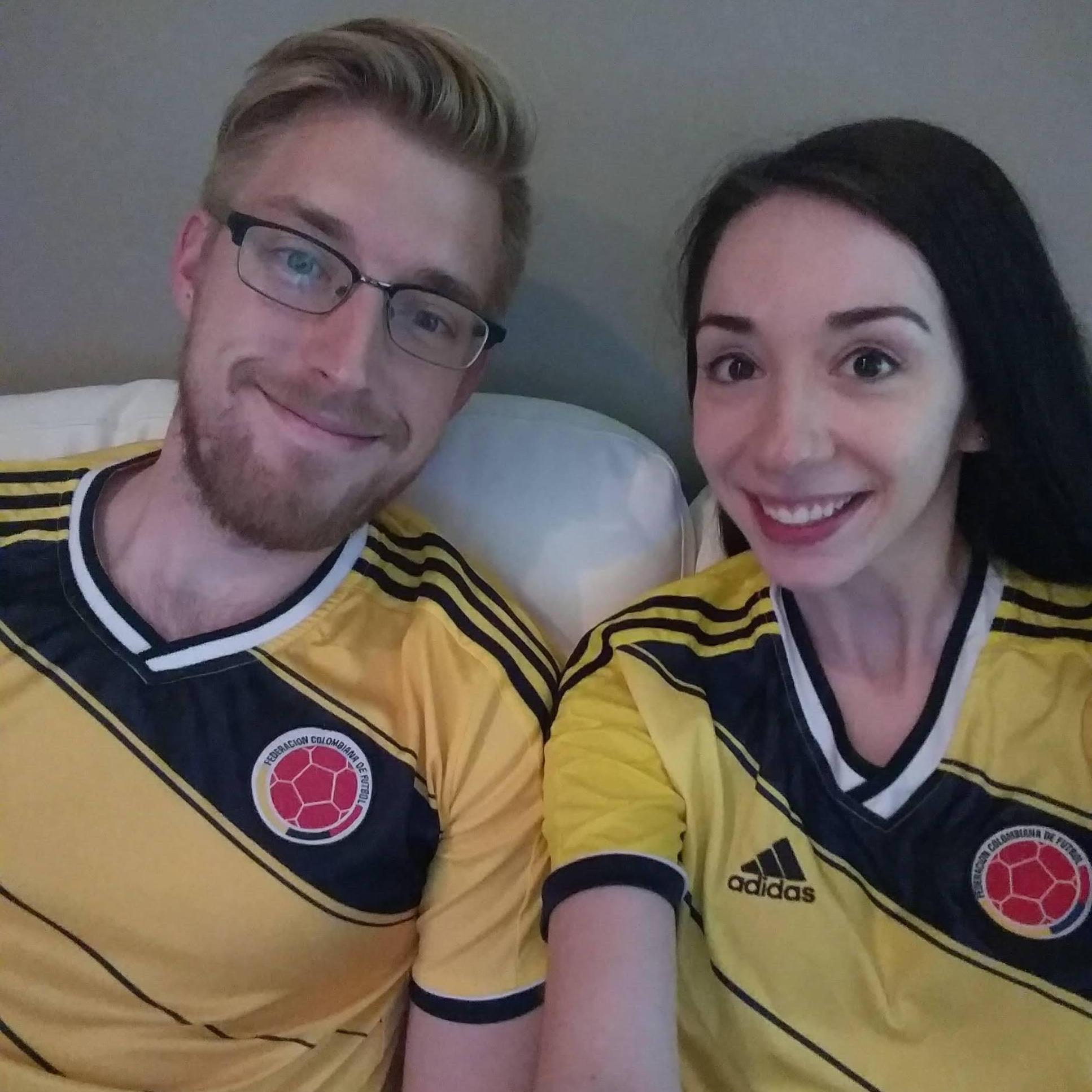 Amanda makes sure Spencer is repping the Colombian national soccer team.
