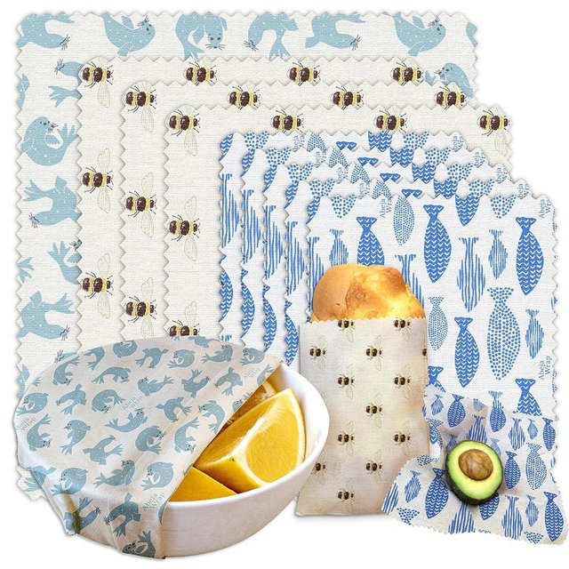 AbejaWrap Beeswax Food Wrap 9-Pack (5S 3M 1L), Reusable Beeswax Wraps, Beeswax Wraps Reusable Sustainable Food Storage, Plastic-Free/Seal Bee Fish