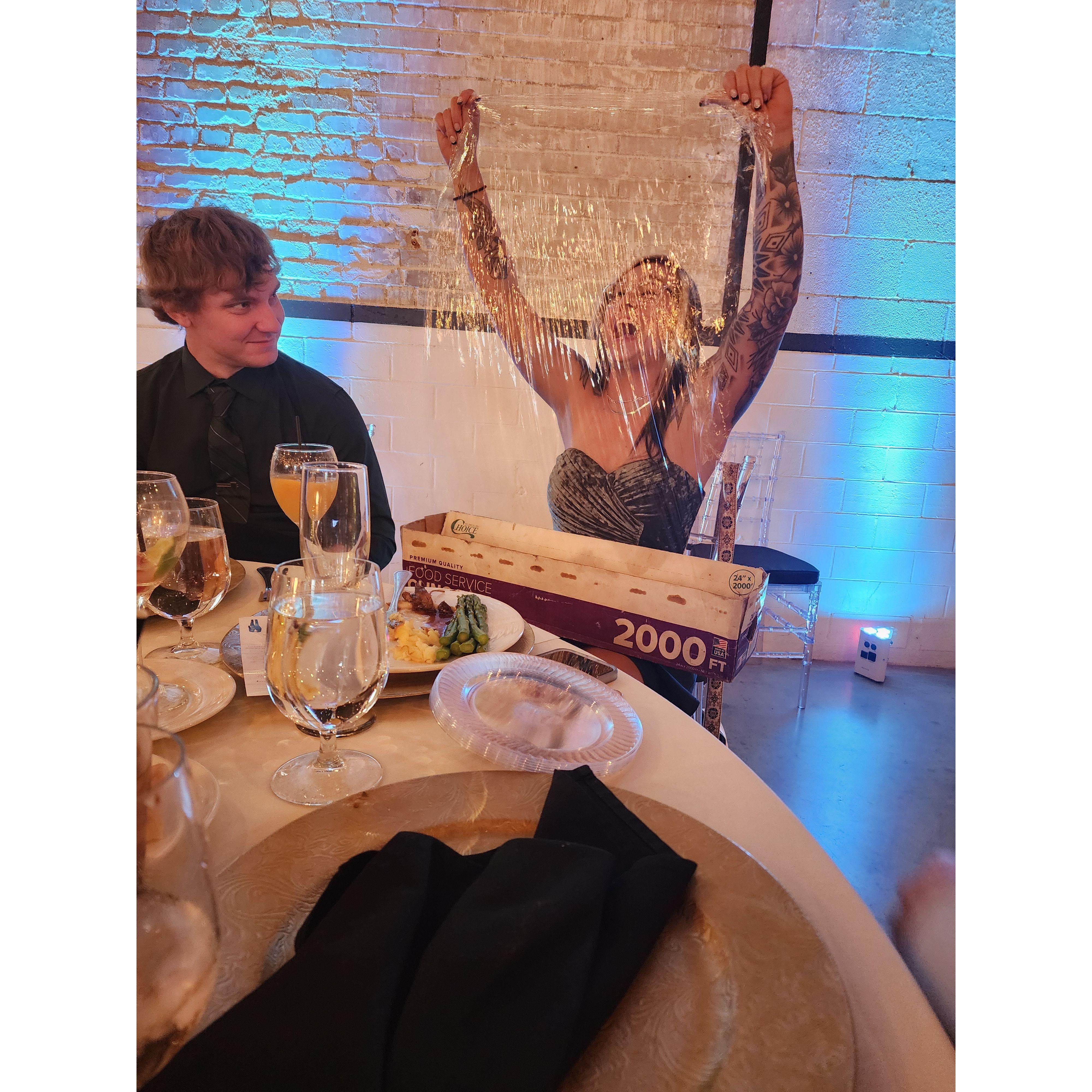 He puts up with the bride most of the time...