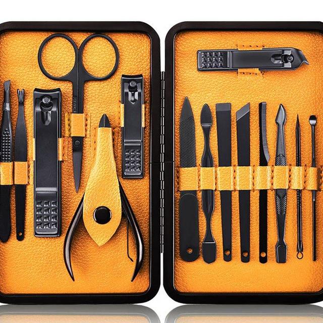 Keiby Citom Professional Stainless Steel Nail Clipper Travel & Grooming Kit Nail Tools Manicure & Pedicure Set of 15pcs with Luxurious Case(Black/Yellow)