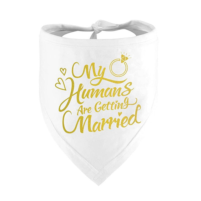 Engagement Gift, My Humans are Getting Married Dog Bandana, Wedding Photo Prop, Pet Scarf, Dog Engagement Announcement, Pet Accessories (Gold)