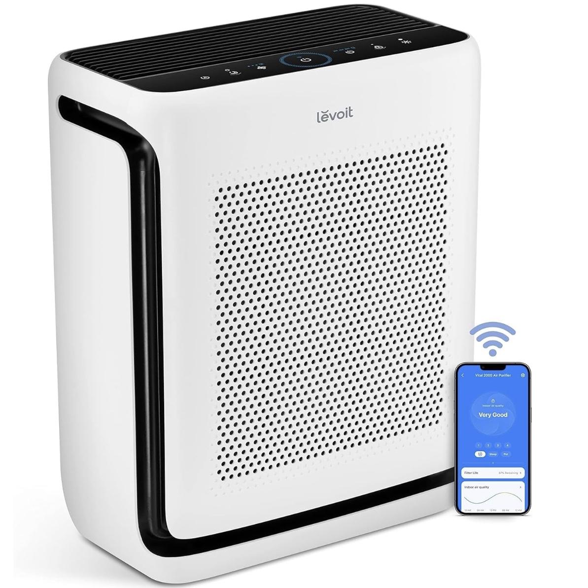 LEVOIT Air Purifiers for Home Large Room Up to 1875 Ft² with Washable Pre-Filter, AHAM VERIFIDE, Air Quality Monitor, HEPA Sleep Mode for Allergies, Pet Hair in Bedroom, Vital 200S-P, White