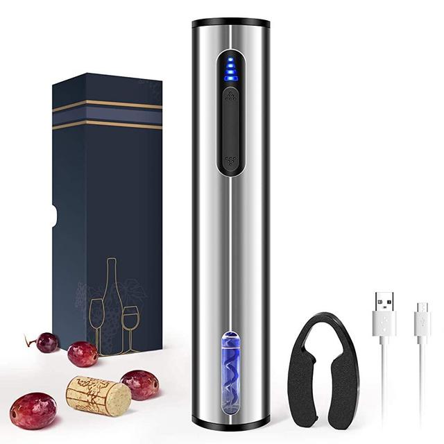 Electric Wine Opener Rechargeable Automatic Corkscrew Wine Bottle Openers with Foil Cutter and USB Cable Stainless Steel