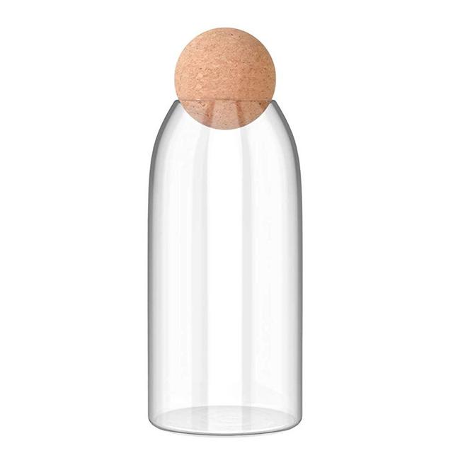BESTONZON Glass Storage Jar with Wood Lid Ball Clear Candy Jar Food Storage Canister for Serving Tea Coffee Spic Sugar Salt 1200ML