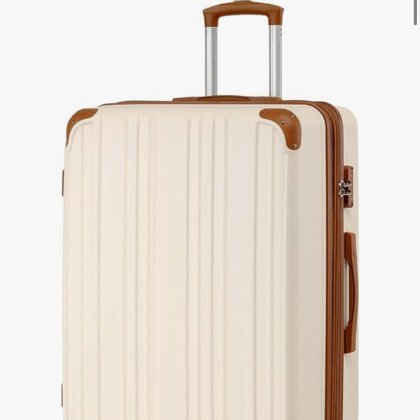 Coolife Luggage, Suitcase with Durable and Lightweight, Large Checked Luggage with ABS Hardshell Expandable, Dual Spinner Wheels, TSA Lock, and YKK Zipper (apricot white, L(28in))