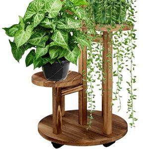 GEEBOBO 5 Tiered Tall Plant Stand for Indoor, Wood Plant Shelf Corner Display Rack, Multi-tier Planter Pot Holder Flower Stand for Living Room Balcony Garden Patio (Walnut)