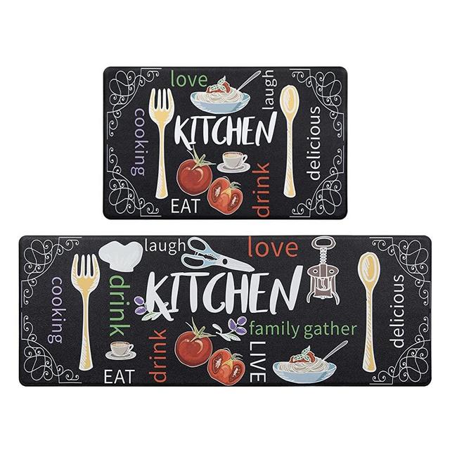 HEBE Colorful Anti Fatigue Kitchen Mat Set 2 Pieces Non Skid Waterproof Kitchen Rugs and Runner Sets Cushioned Kitchen Floor Mat Carpet Comfort Standing Mats 17"x28"+17"x48"