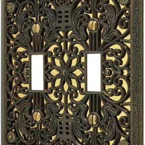 Amerelle 65TTAB Filigree Wallplate, 2 Toggle, Antique Brass
