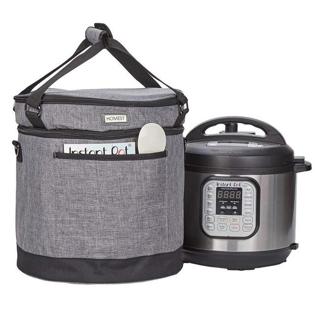 HOMEST 2 Compartments Carry Bag Compatible with 8 Quart Instant Pot, These Pressure Cooker Travel Tote Bag Have Accessory Pockets for Spoon, Measuring Cup, Steam Rack, Grey (Patent Pending)