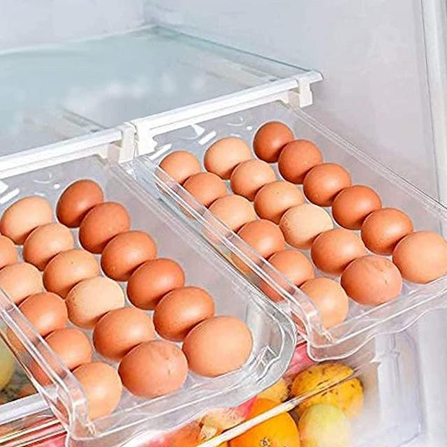 2 sets of Fridge Egg Drawers, new creative scrolling Refrigerator Egg Storage Container Refrigerator Pull Out Bins Egg Storage Box Snap On Drawer Organizer Space Saver