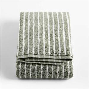 Organic Turkish Cotton Shadow Sage and Pampas Ivory Stripe Bath Towels, Set of 8 + Reviews | Crate & Barrel