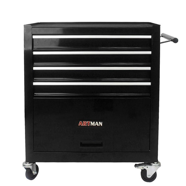 Fsazub 4-Drawer Tool Cart on Wheels, Drawers Rolling Tool Chest with 1 Cabinet, Mobile Trolley Organizer Tools Box with Locking Wheels & Ball Bearing Drawers for Garage,Warehouse,Repair Shop (Black)