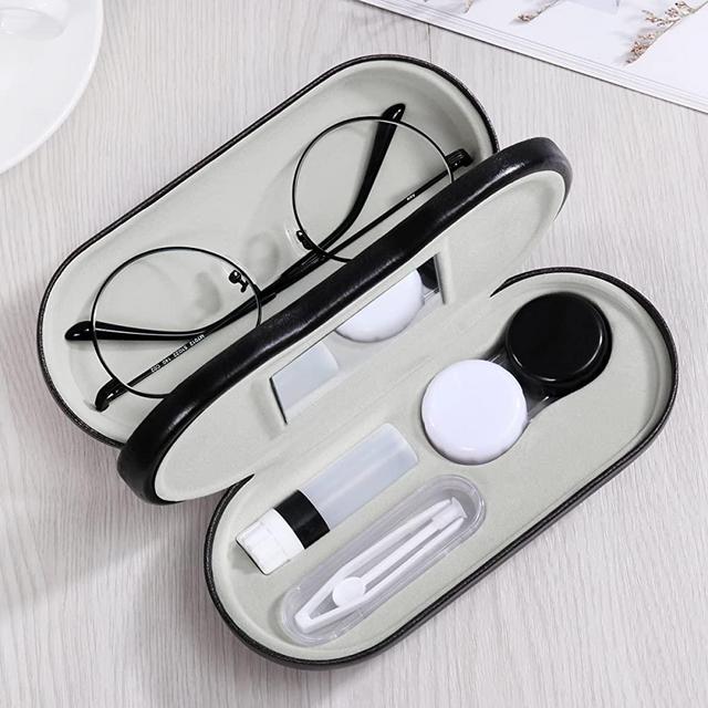 Healifty Contact Lens Case - Glasses Case 2 in 1 Double Sided Travel Kit - Leakproof Design - Tweezers and Applicator Included - Perfect for Home Travel