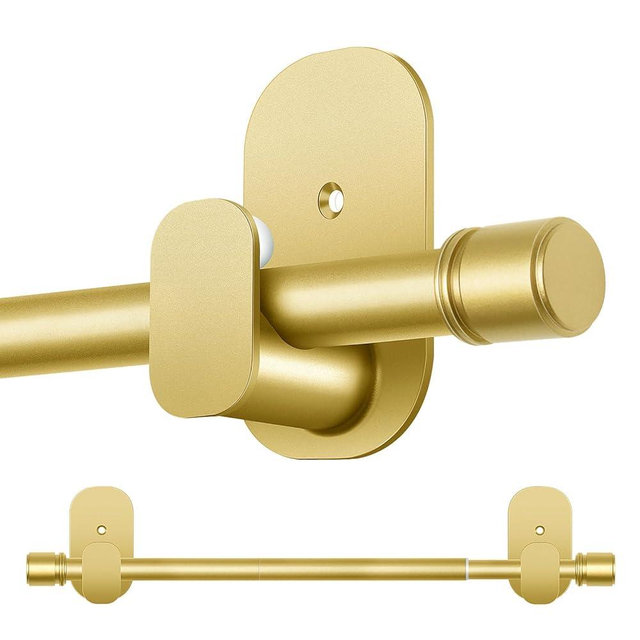 Curtain Rods No Drilling 16 to 30 Inch, HOTOZON 5/8 Inches No Drill Curtain Rods for Windows 8 to 26 Inches(0.7-2.1 ft), Renter Friendly Adjustable Small Drapery Rod for Lightweight Curtains, Gold