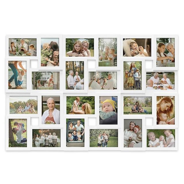 J.M.Deco Collage Picture Frames for Wall 24 Slots, Large Photo Frame Gallery Puzzle Collage Wall Hanging for 4x6 Photo, Reunion Friends Family Memory - White