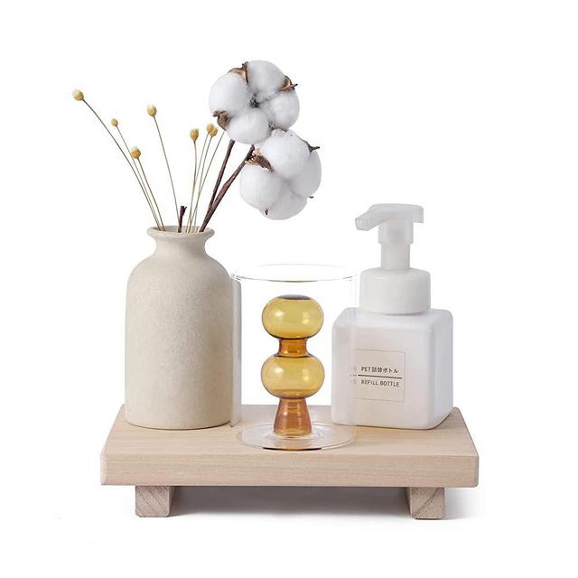 Small Bathroom Counter Organizer Wooden Decorative Trays Rectangular Cosmetic Holder for Kitchen, Soap, Lotion Bottle, Plant, Cosmetic, Burlywood