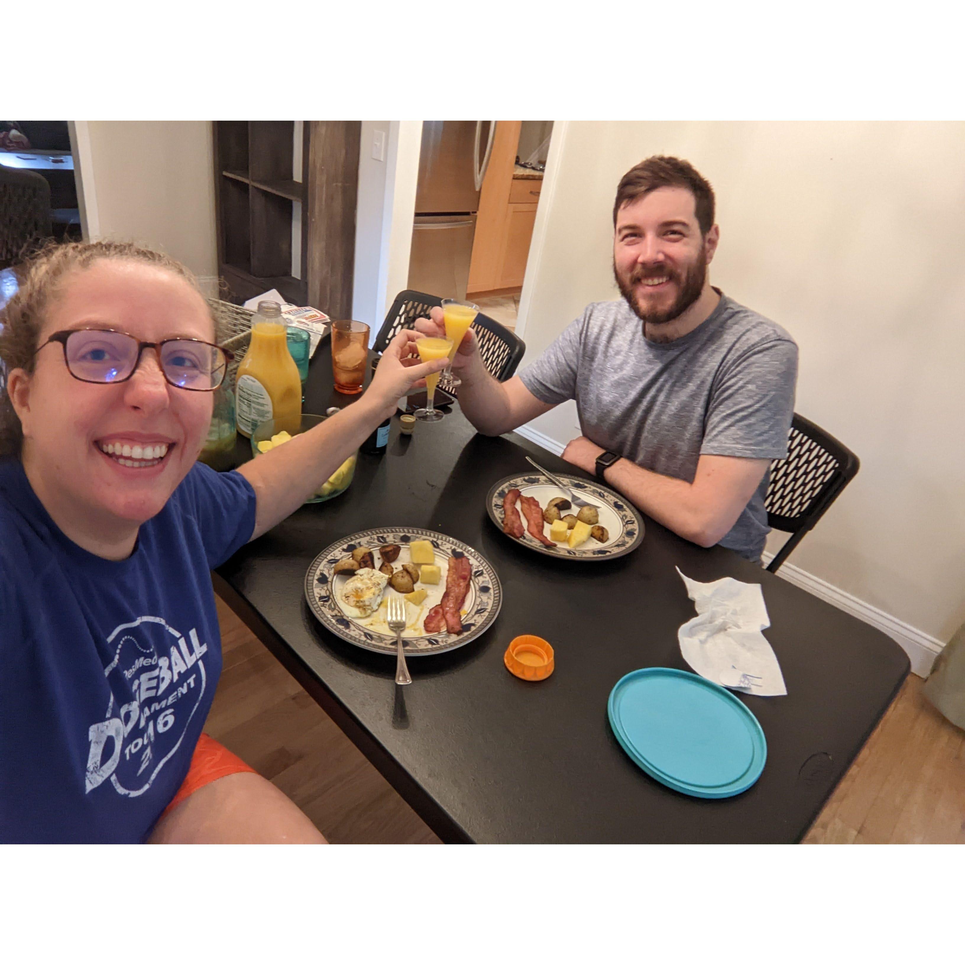 Our first breakfast prepared the first morning that we woke up in our home