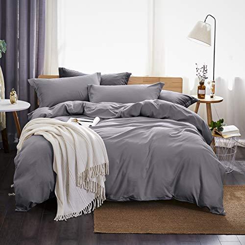 Dreaming Wapiti Duvet Cover King,100% Washed Microfiber 3 Piece Bedding Sets ,Solid Color - Soft and Breathable with Zipper Closure & Corner Ties(Gray)