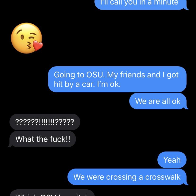 June 25, 2023~ This was a defining moment for us. Two friends and I were hit by an SUV while crossing a crosswalk. Adam didn’t leave my side. He made sure I was icing and was honestly amazing overall!
