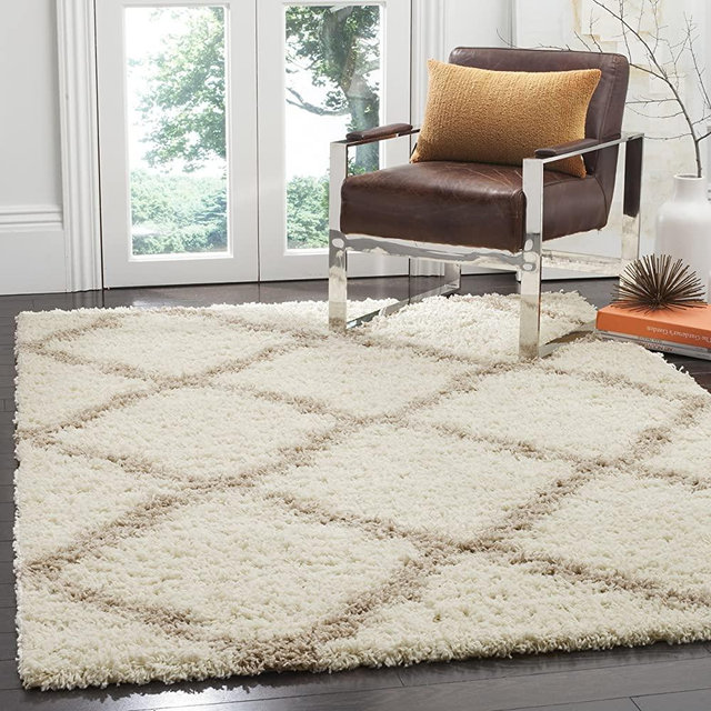 Safavieh Dallas Shag Collection SGD257B Trellis 1.5-inch Thick Area Rug, 8' x 10', Ivory/Beige