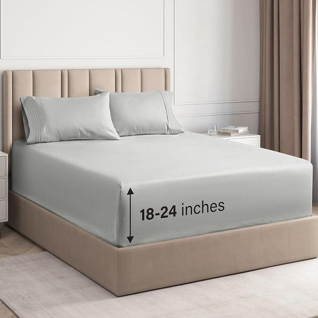 Extra Deep Pocket King Sheets - 4 Piece Breathable & Cooling Bed Sheets - Hotel Luxury Bed Sheet Set - Soft, Wrinkle Free & Comfy - Easily Fits Extra Deep Mattresses - Deep Pocket French Grey Sheets