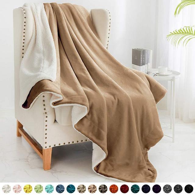 Walensee Sherpa Fleece Blanket (Throw Size 50”x60” Taupe) Plush Throw Fuzzy Super Soft Reversible Microfiber Flannel Blankets for Couch, Bed, Sofa Ultra Luxurious Warm and Cozy for All Seasons