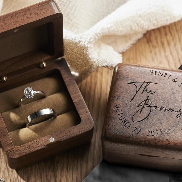 Engagement Ring Box | Square Wooden Ring...