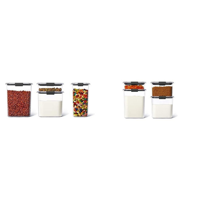 Rubbermaid 8-Piece Brilliance Food Storage Containers, Clear/Grey & Brilliance Pantry Airtight Food Storage Container, BPA-Free Plastic, Small, 4-Piece