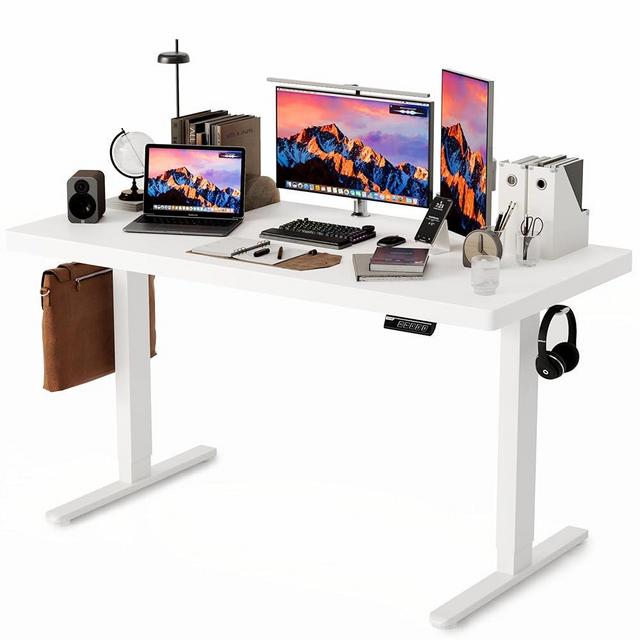 Monomi Electric Standing Desk, 55 x 24 inches Height Adjustable Desk, Ergonomic Home Office Sit Stand Up Desk with Memory Preset Controller (White Top/White Frame)