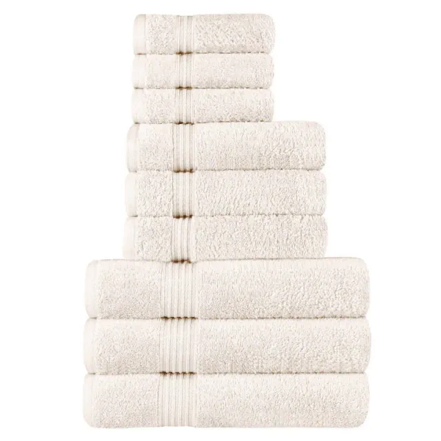 Premium Cotton Absorbent Luxury Weight 9 Piece Towel Set, Ivory - Blue Nile Mills