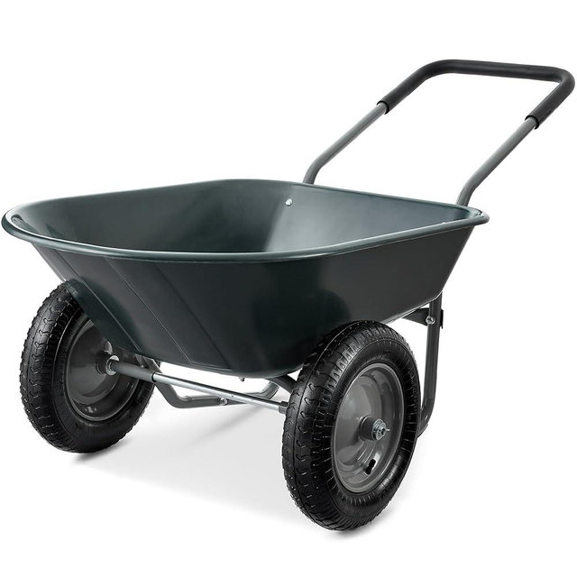 Best Choice Products Dual-Wheel Home Utility Yard Wheelbarrow Garden Cart w/Built-in Stand for Lawn, Gardening, Construction - Dark Gray