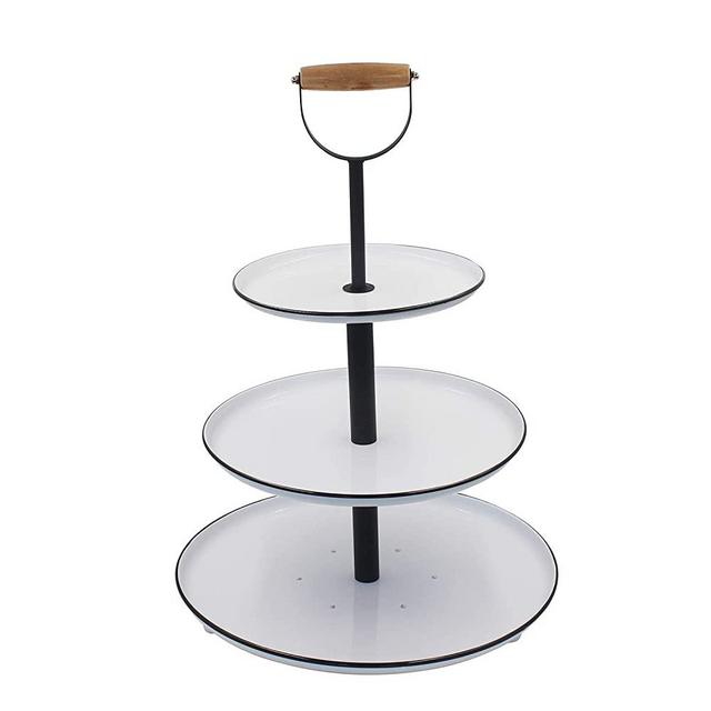 4W 3 Tier Serving Tray, Metal Cake Stand Farmhouse Tiered Serving Stand Decor, White Three Tiered Serving Stand for Wedding, Birthday, Graduation Party, Rustic Decor for Home, Kitchen, Garden