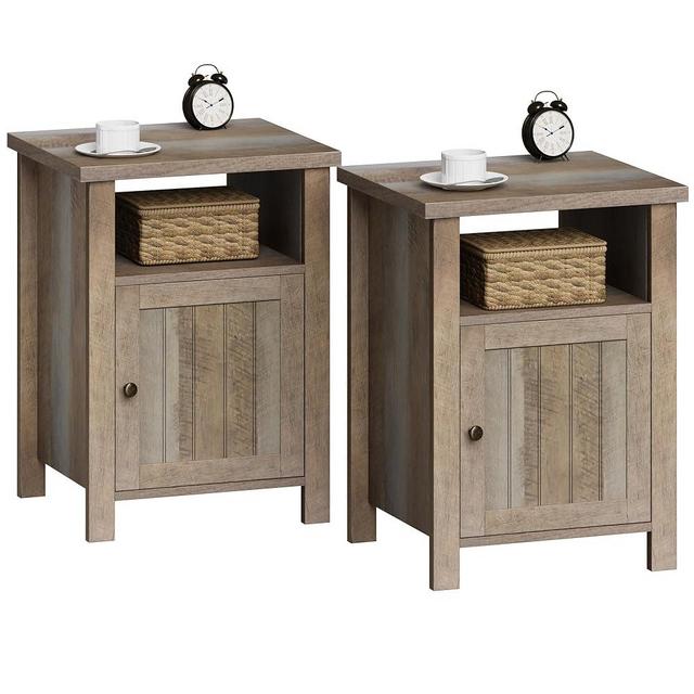 ChooChoo Farmhouse Nightstands Set of 2, Rustic Vintage End Side Table with Storage for Bedroom Living Room, White Oak