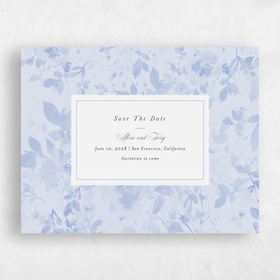 Dark Pastel Blue Wedding Save the Date - Hermine Landscape