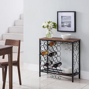 eHomeProducts - Black and Vintage Brown Top with 24 Bottles and Glass Holder Wine Organizer Rack Cabinet Kitchen 36"W