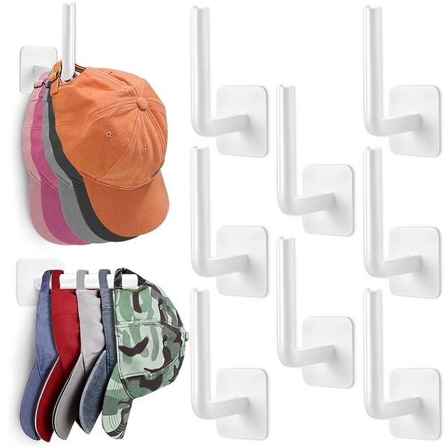 Hat Rack for Wall Hat Organizer (8-Pack), Hat Racks for Baseball Caps, Adhesive Hat Hooks for Wall, No Drilling Hat Hangers for Closet Cowboy Hat Holder Display, Sticky Hat Storage for Baseball Caps